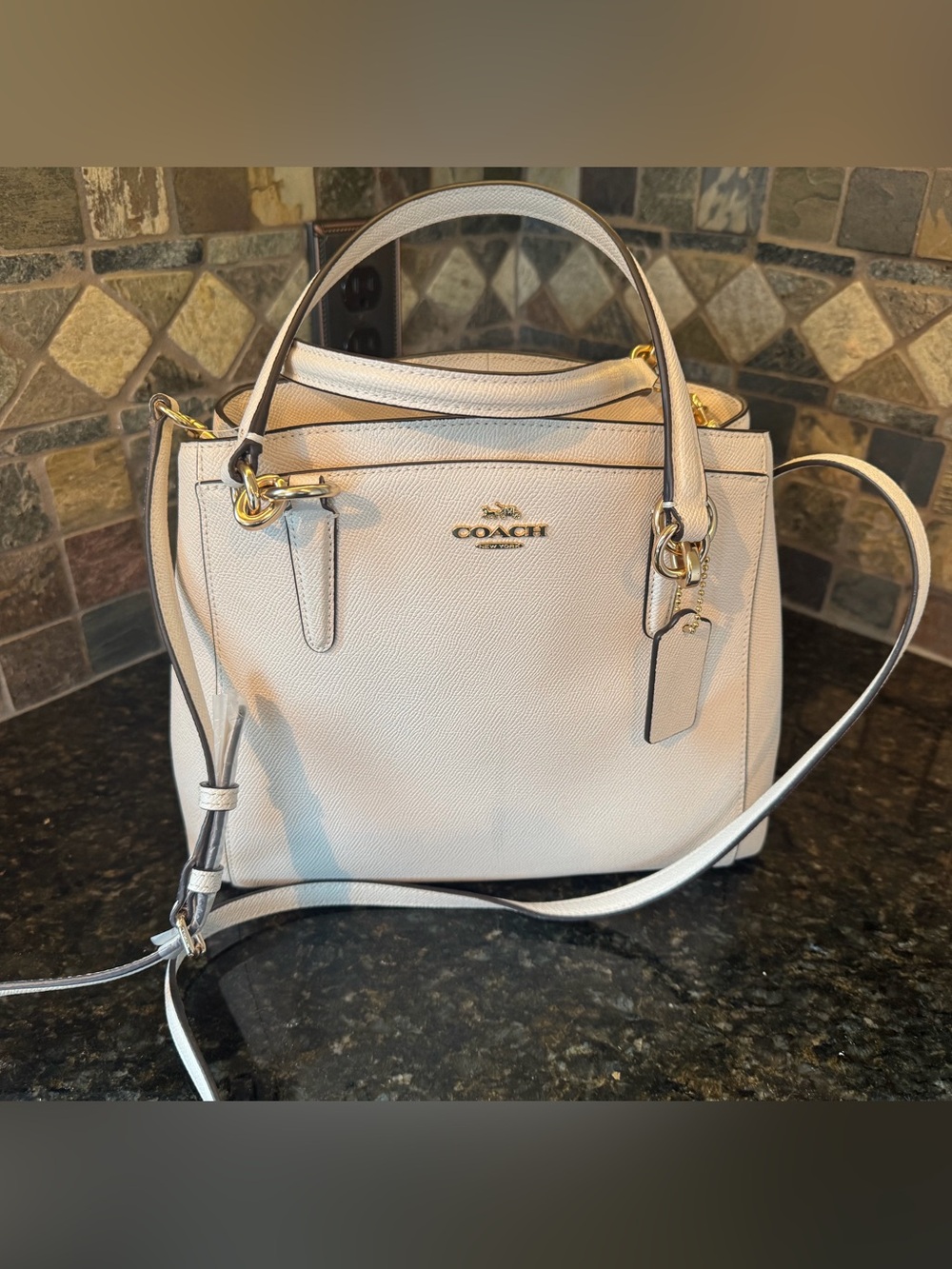 COACH Pebbled Leather Purse in Off White
